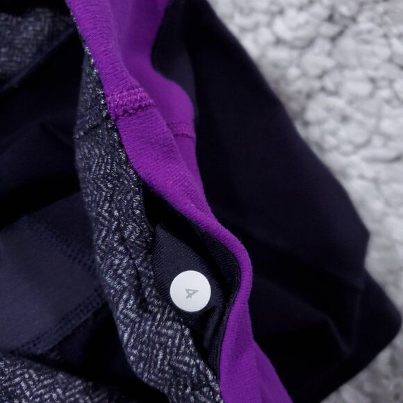 READ Lululemon Gather & Crow Crop Split Hem Black Purple Herringbone Leggings 4 - Picture 9 of 10